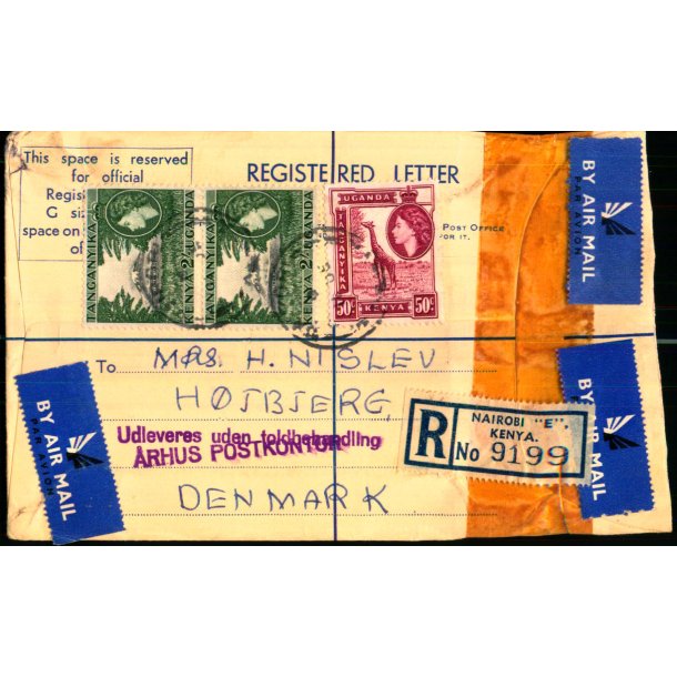 Luftpost Rekommanderet Brev fra Kenya til Danmark - 30 - 11 - 53