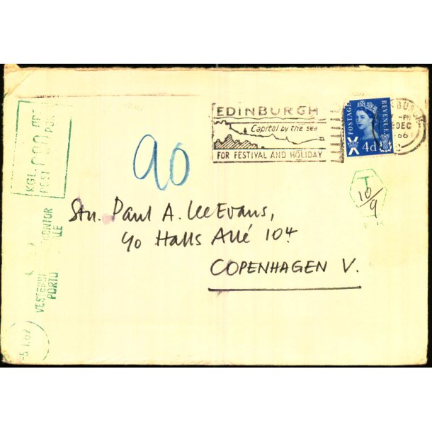 Efterporto - Brev fra England  28 - 12 - 1966 - Efterporto  90 re