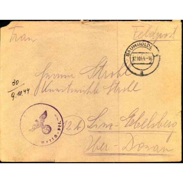 Tysk Feldpostbrev - Feldpoststempel 12 - 10 44 - Feldpost No. 811 - Til Ober Donau