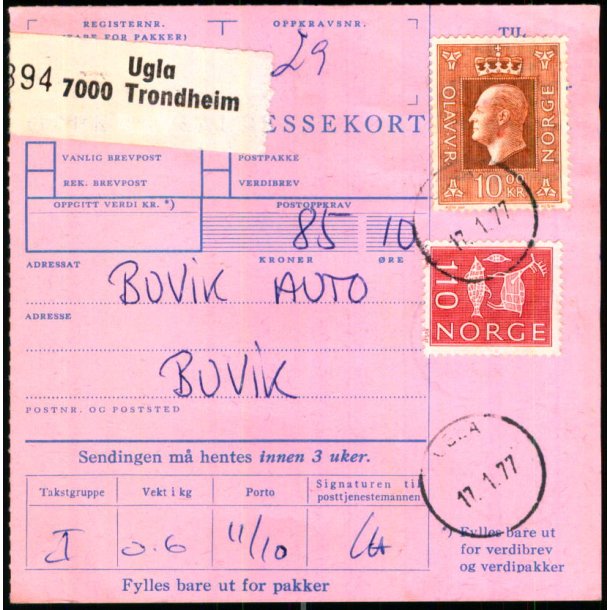 Opkrvingsadressekort - Norge - 17 - 1 -77