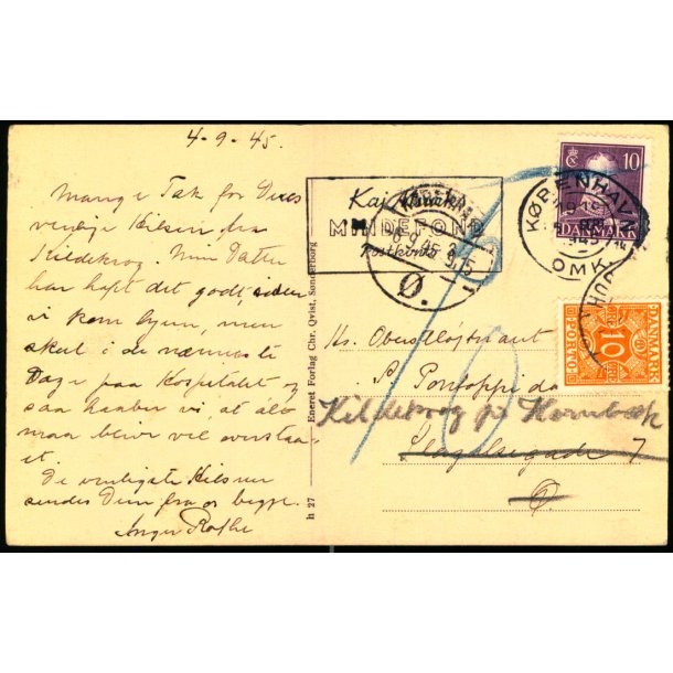  Efterporto - Postkort fra Kbenhavn til Kbh.   - 6-9-45