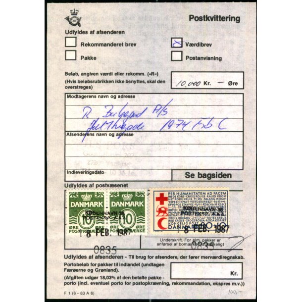 Postkvittering - Vrdibrev - 18 - 2 - 87
