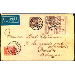 Luftpost Brev (Forside) fra Belgien til Danmark  - 8 - 2 - 37 - Efterporto 30 c.