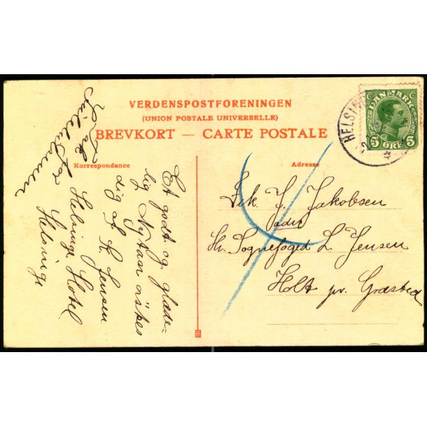 Efterporto - Postkort fra Helsingr til Grsted  2 - 1 - 19