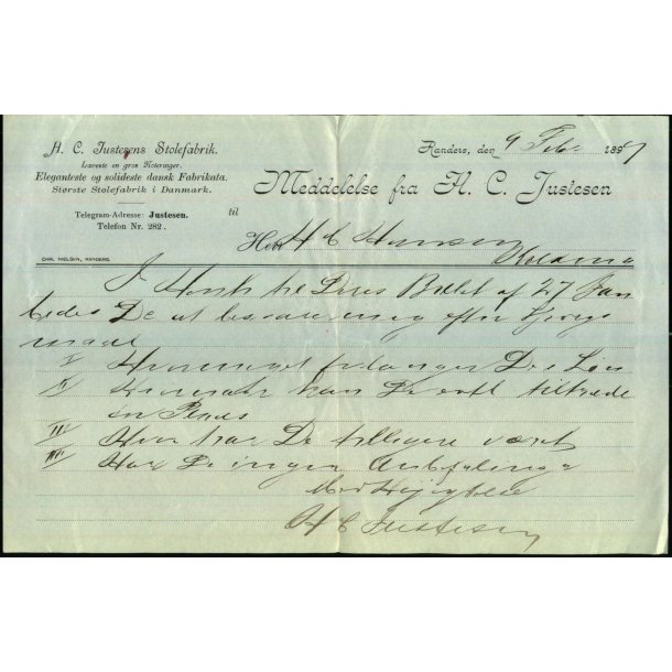 H.C. Justenens Stolefabrik - Randers 1897