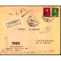 Rekomanderet - Censurbrev fra Rumnien  13 - 13 - 43 - Til Lausanne