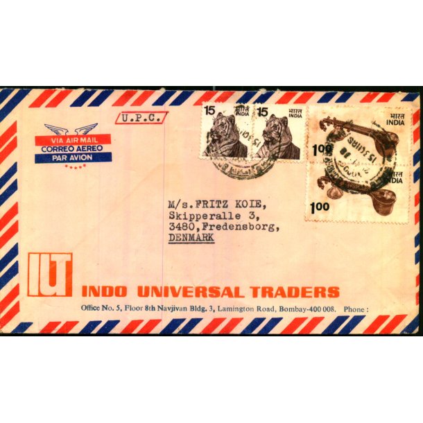 Luftpost Brev fra Indien til Danmark - 21 - 11 - 58