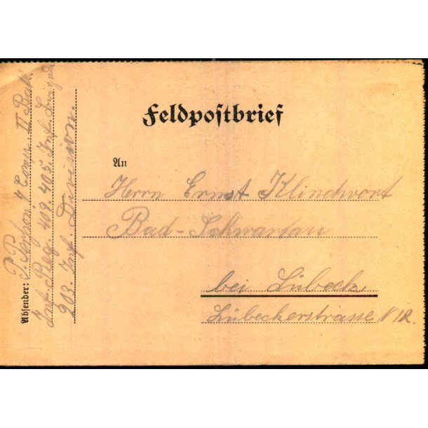 Feldpostbrief - 20 - 10 - 16 - Til Lbeek