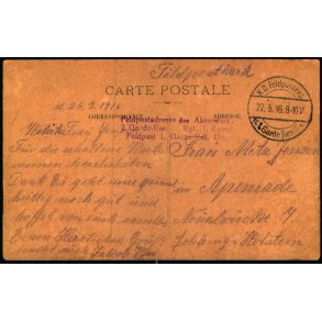 Feldpostkarte - K.D. Feldpostxped.   27 -3 -16 - Til Apenrade - Billedside : Cambrai
