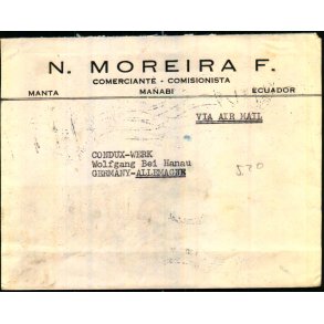 Luftpost brev fra Ecuador 1958