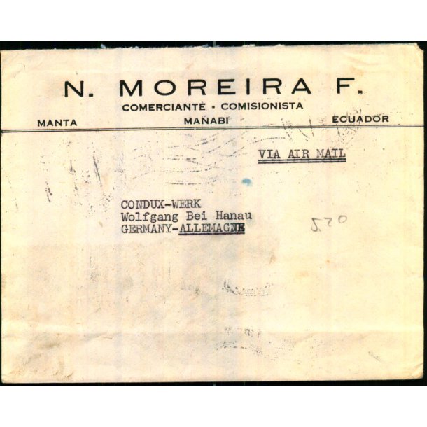 Luftpost brev fra Ecuador 1958