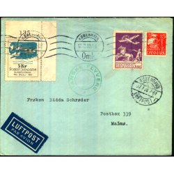 Luftpost Brev fra Danmark til Sverige - Robert Svendsens Sundflyvning - 17 - 7 - 30