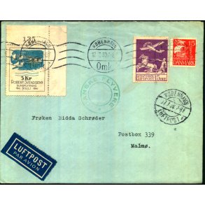 Luftpost Brev fra Danmark til Sverige - Robert Svendsens Sundflyvning - 17 - 7 - 30