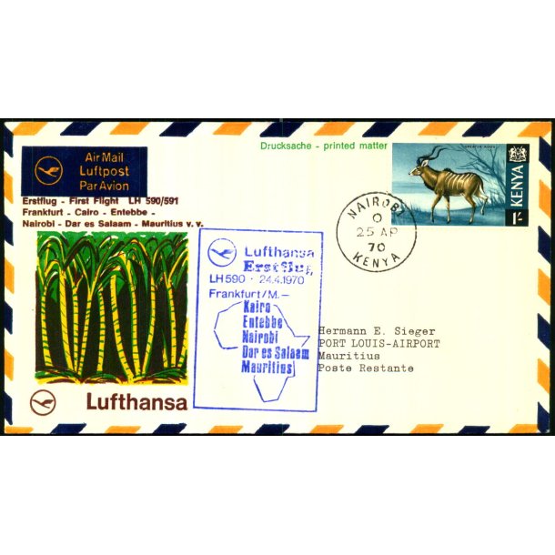 Luftpost Brev fra Kenya til Mauritius - 25 - 4 -70
