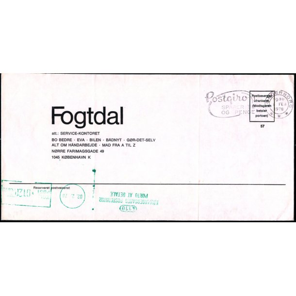 Efterporto - Ufrankeret Brev til Kbenhavn K.  - 1. Feb. 1972