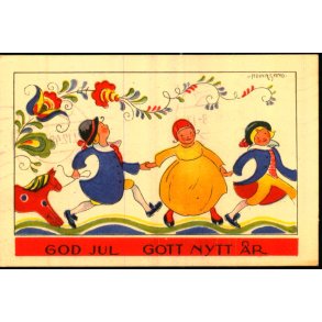 God Jul - Gott Nytt r - Lille Kort 7x10 cm - Svensk u/n - Brugt