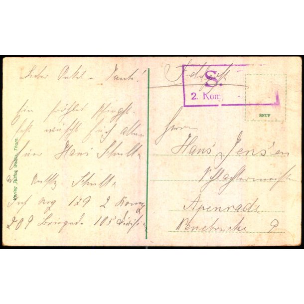 Feldpost - ? ? - Til Apenrade - Forside  - Thorn