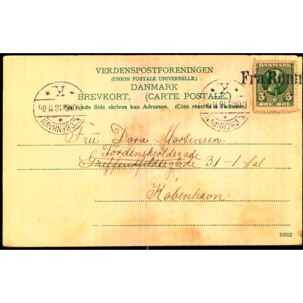 Fra Rnne - Postkort 18 - 11 - 06 - Til Kbenhavn - Svagt Hjrne !