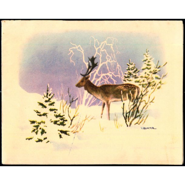 V. Hancke - Lyknskningsfoldudkort med Hjorte der foldes ud - Wilkig &amp; Landsbo Imp. 2235