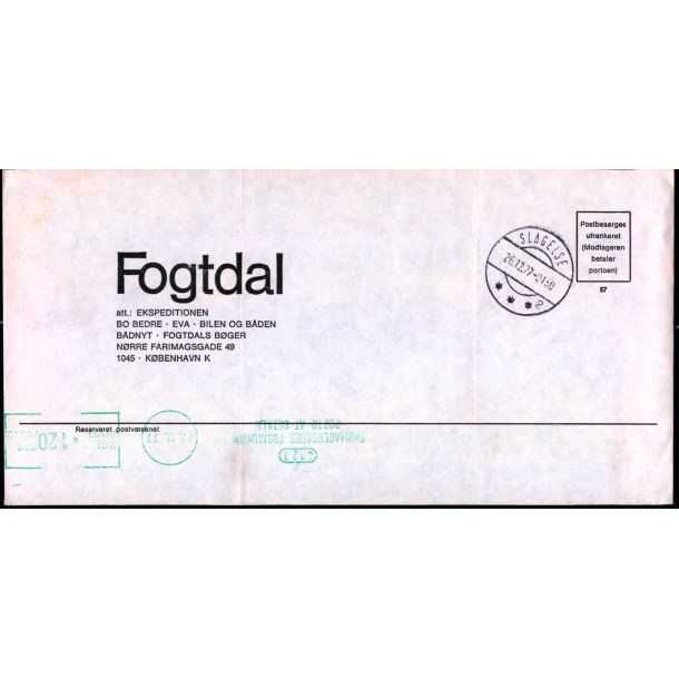 Efterporto - Ufrankeret Brev til Kbenhavn K.  - 26 - 12 - 77