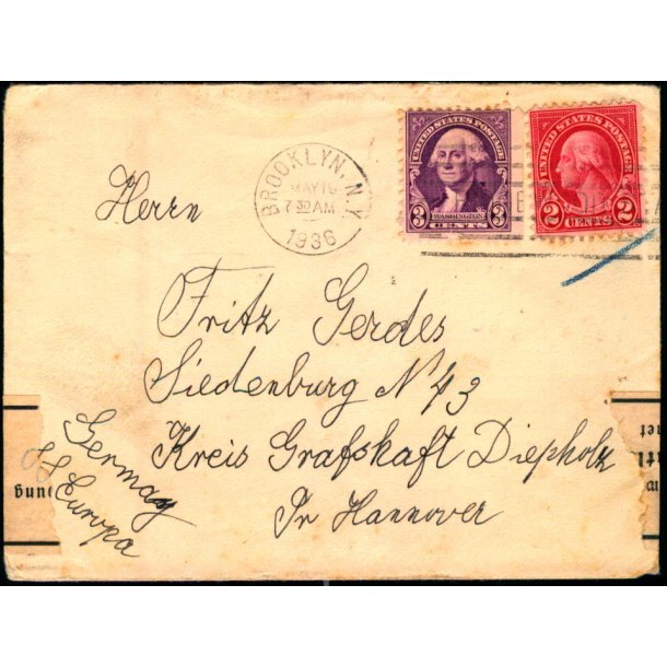 Censurbrev fra U.S.A.   19 - 5 - 36 - Til Tyskland