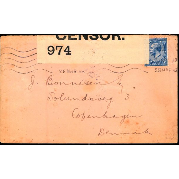 Censurbrev fra England.  28 - 3 - 16 - Til Kbenhavn