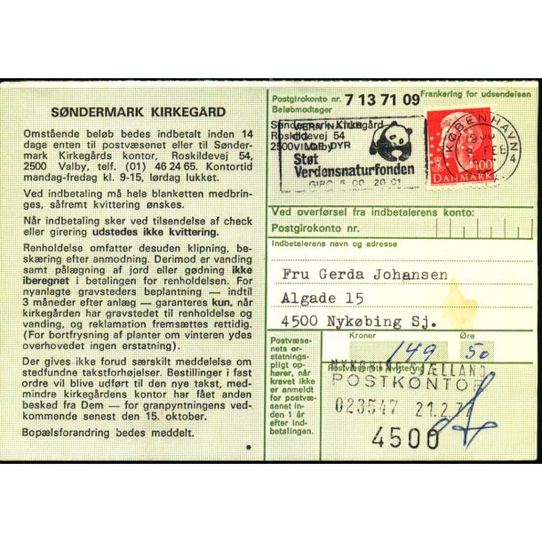 Perfin - Hjemmevrnet p Indbetalingskort - Stemplet 23 - 3  - 81 - Brugt