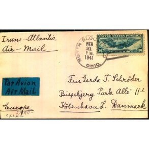 Luftpost Censurbrev fra U.S.A.  til Kbenhavn - 21  - 2 - 41 - T