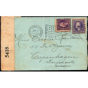 Censurbrev fra U.S.A.  3 - 6 - 18 - Til Kbenhavn