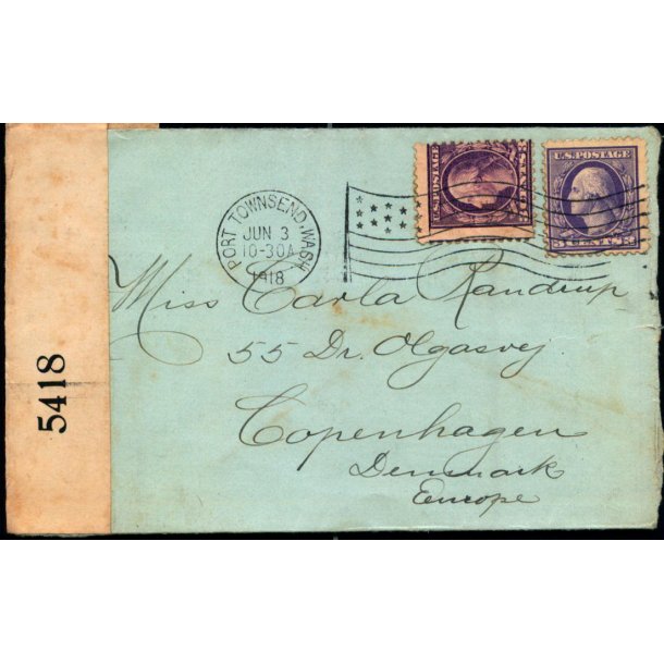 Censurbrev fra U.S.A.  3 - 6 - 18 - Til Kbenhavn