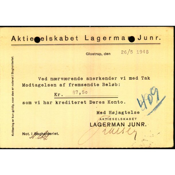 Aktieselskabet Lagerman Junr. - Glostrup  - u/n - Brugt.