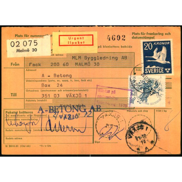 Adressekort - Ilpaket - Sverige - 20 - 12 - 72