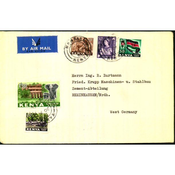 Luftpost Brev fra Uganda til Tyskland - 16 - 12 - 63