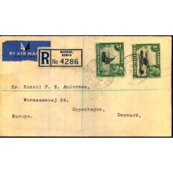 Luftpost Rekommanderet Brev fra Kenya til Danmark - 31 - 12 - 1936