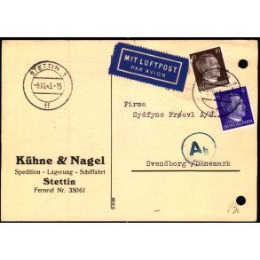 Luftpost  Censurpostkort fra Tyskland  9 - 10 - 43 - Til Svendborg