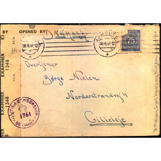 Efterkrigs Censurbrev fra Tyskland  6 - 6 - 47 - Til Gilleleje