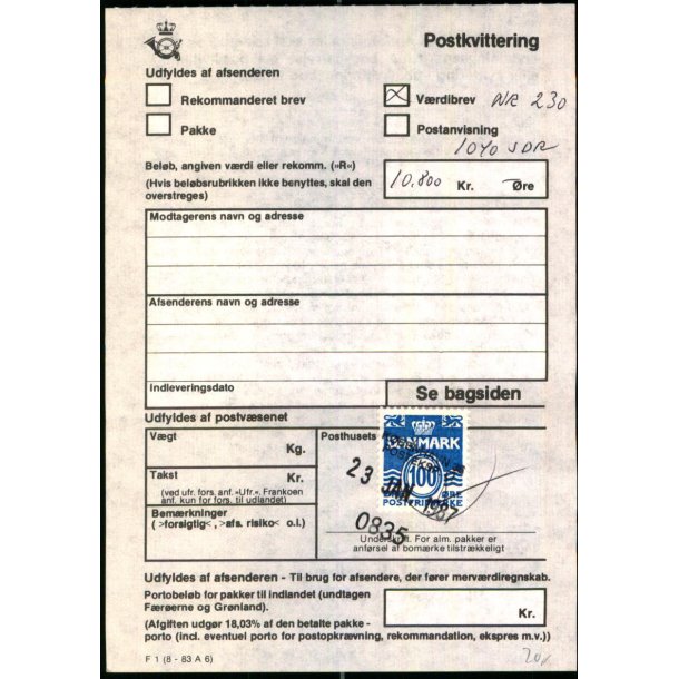 Postkvittering - Vrdibrev - 23 - 1 - 87