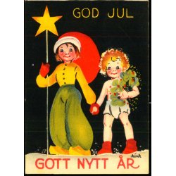 God Jul - Gott Nytt r - Lille Kort 7x10 cm - Svensk u/n - Brugt
