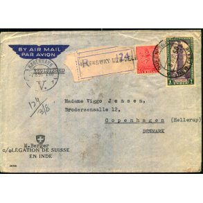Luftpost Rekommanderet Brev fra Indien til Danmark - 3 - 8 - 50