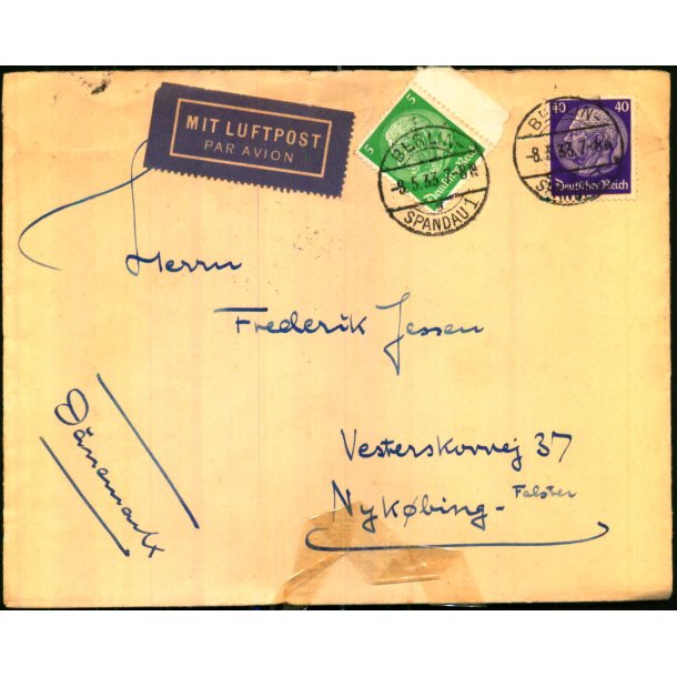 Luftpost Brev fra Tyskland til Danmark - 8 - 5 - 33