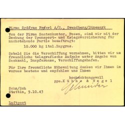 Luftpost  Censurpostkort fra Tyskland  9 - 10 - 43 - Til Svendborg