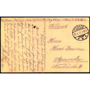 Feldpost - Itzehoe   30 -8 -15 - Til  Apenrade - Billedside :  Hoichdonn