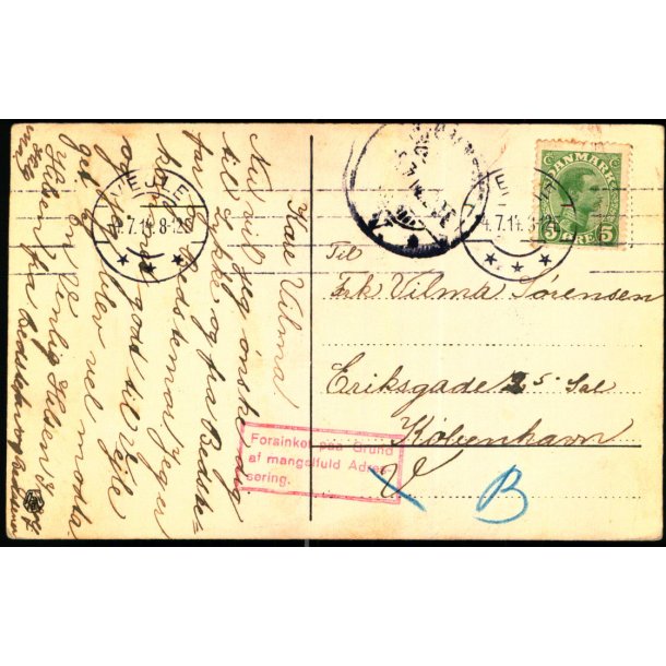 Postkort fra Vejle 4 - 7 - 14 - Forsinket paa grund af mangelfuld Adresse !