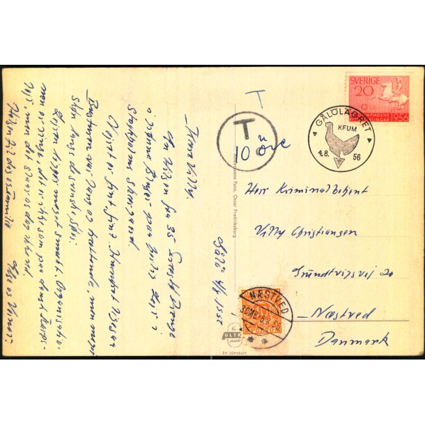 Efterporto - Postkort fra Sverige 4 - 8- 56 - Efterporto 10 re