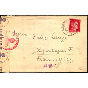 Censurbrev fra Tyskland med indhold og kemisk spor -  29 - 9 - 42 - Til Kbenhavn F.