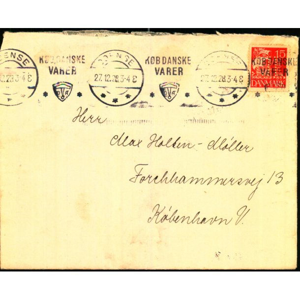 Perfin - J.J.Larsen - Odense p Brev - Stemplet 27 - 12 - 28 - Brugt