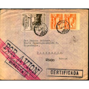 Luftpost Brev fra Peru til Danmark - 20 - 11 - 47