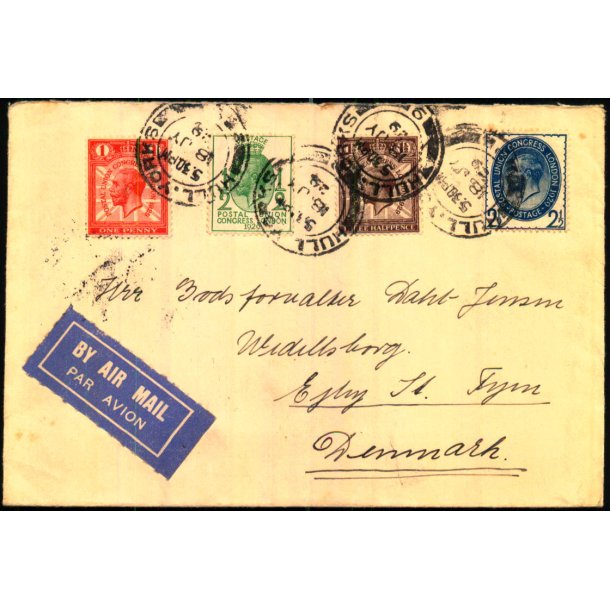 Luftpost Brev fra England  til Danmark - 18 - 7 - 29