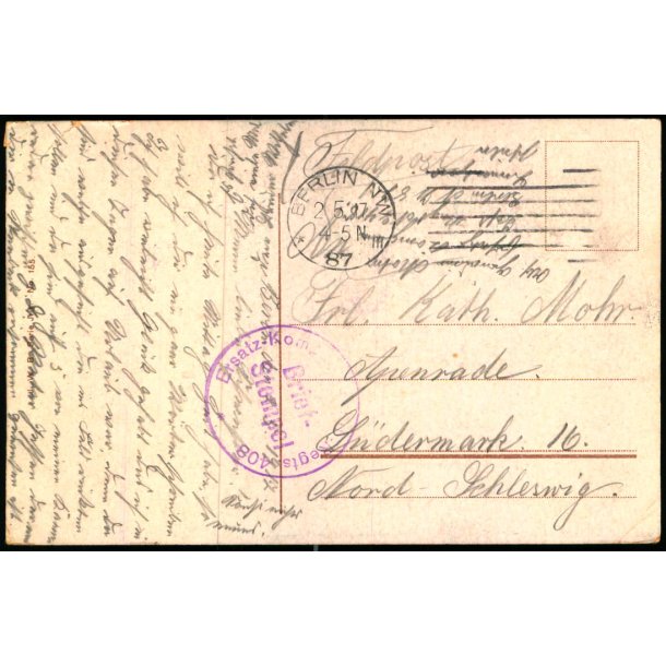 Feldpost - Berlin NW  2 - 5 -17 - Til Apenrade  - Billedside : Berlin 