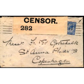 Censurbrev fra England.  8 - 4 - 15 - Til Kbenhavn